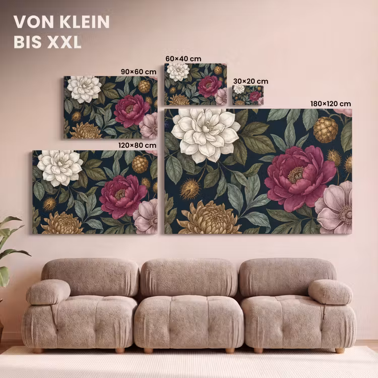 Bloemen - Botanisch - Illustratie - Donker - Vintage canvas 2cm klein -Xsfeer8_DE