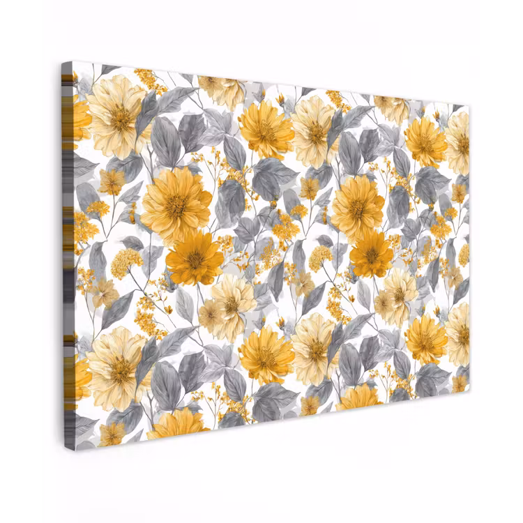 Bloemen - Botanisch - Elegant - Okergeel - Grijs canvas 2cm klein 34 -z3d