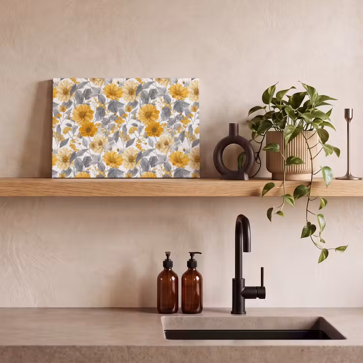 Bloemen - Botanisch - Elegant - Okergeel - Grijs canvas 2cm klein 34 -sfeer3
