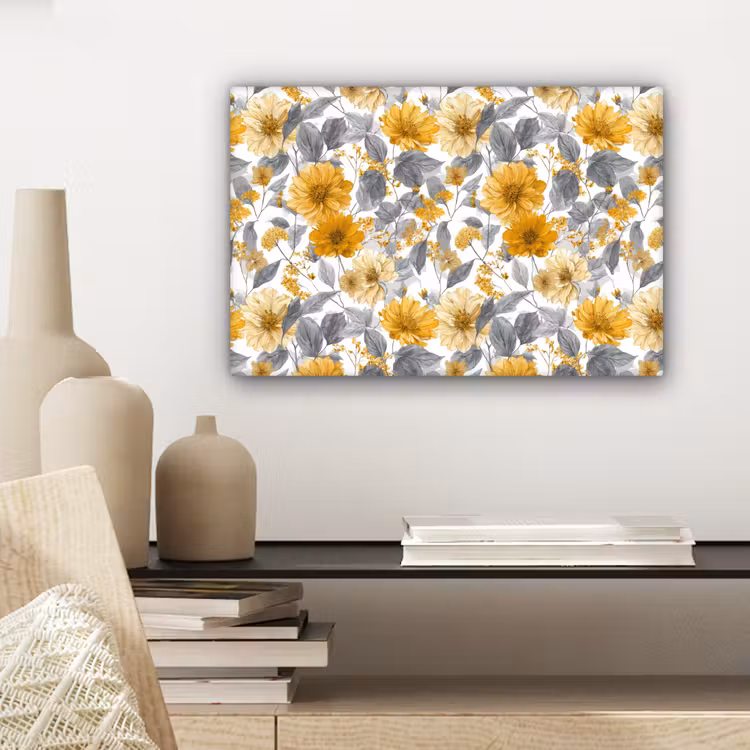 Bloemen - Botanisch - Elegant - Okergeel - Grijs canvas 2cm klein 34 -sfeer6