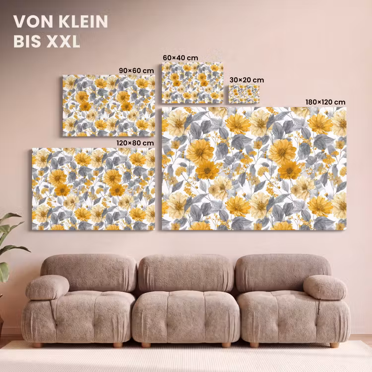Bloemen - Botanisch - Elegant - Okergeel - Grijs canvas 2cm klein 34 -Xsfeer8_DE