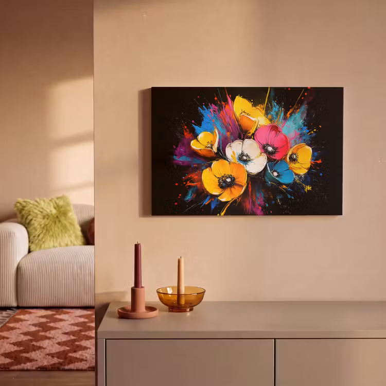 Bloemen - Kleurrijk - Graffiti - Modern - Boeket canvas 2cm klein -sfeer1