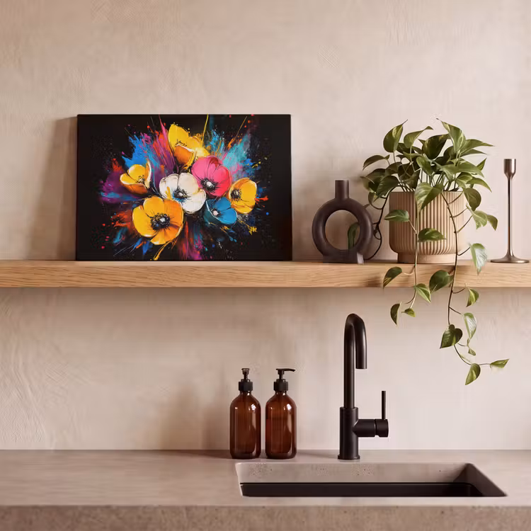 Bloemen - Kleurrijk - Graffiti - Modern - Boeket canvas 2cm klein -closeup_print_DE
