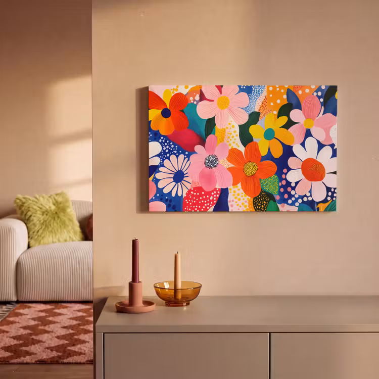 Bloemen - Kleurrijk - Stippen canvas 2cm klein -sfeer1