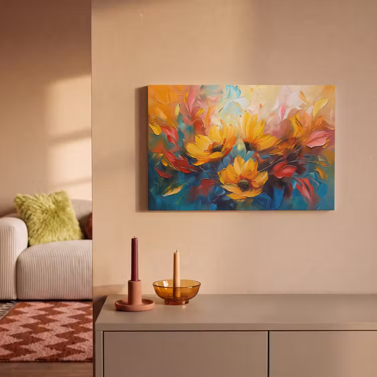Bloemen - Dahlia - Kunst - Oranje - Watercolor canvas 2cm klein -sfeer1