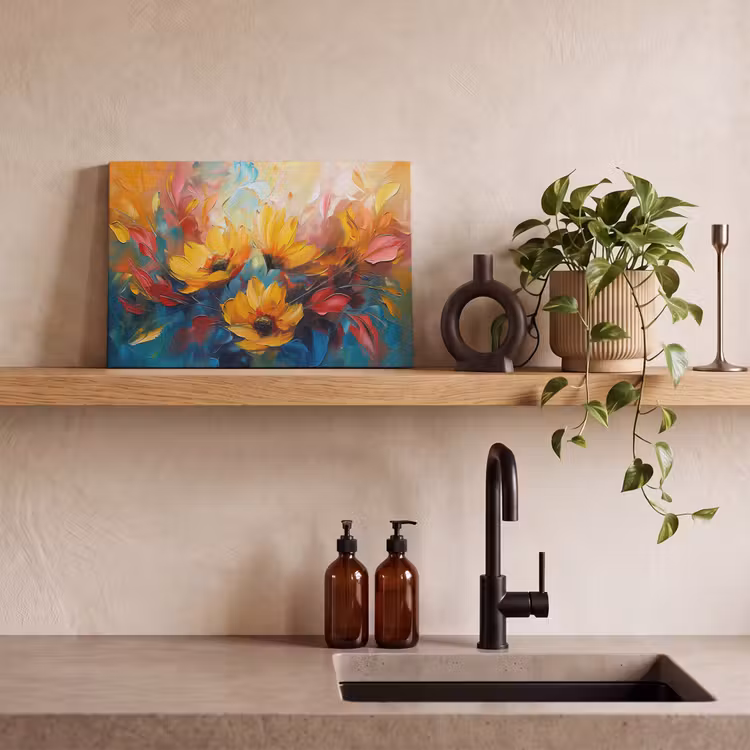 Bloemen - Dahlia - Kunst - Oranje - Watercolor canvas 2cm klein -sfeer6