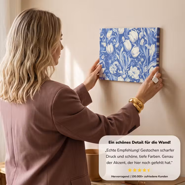 Bloemen - Delfts Blauw - Patroon - Tulp canvas 2cm klein -sfeer3