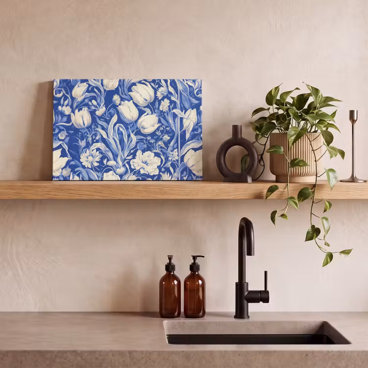 Bloemen - Delfts Blauw - Patroon - Tulp canvas 2cm klein -sfeer6