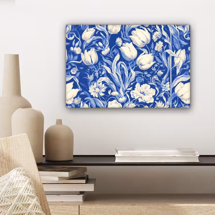 Bloemen - Delfts Blauw - Patroon - Tulp canvas 2cm klein -closeup_print_DE