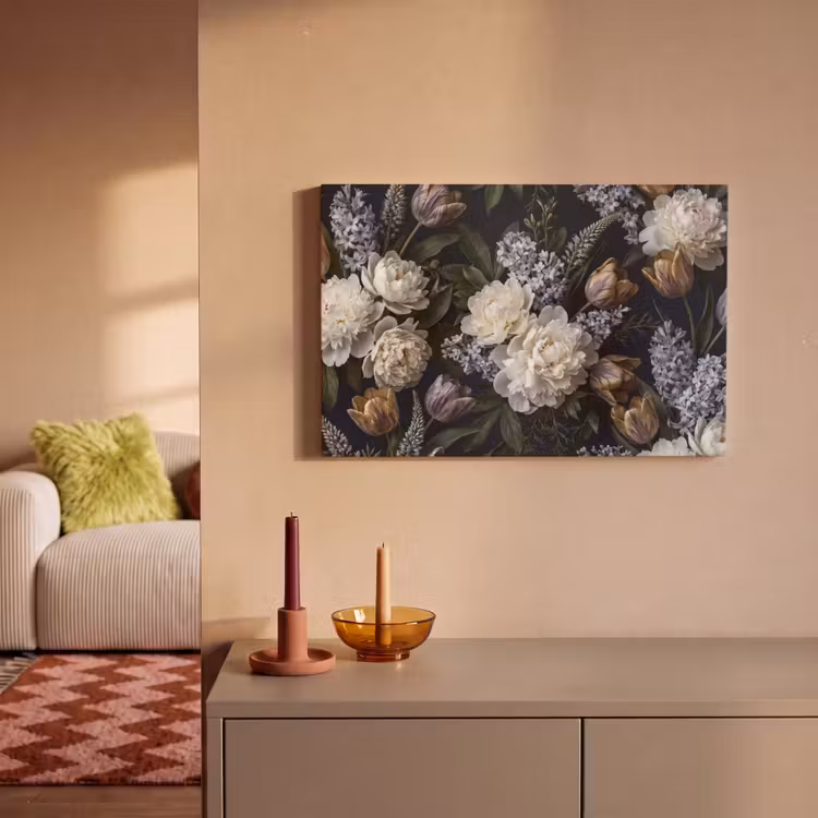 Bloemen - Donker - Elegant - Natuur - Wit canvas 2cm klein -sfeer1