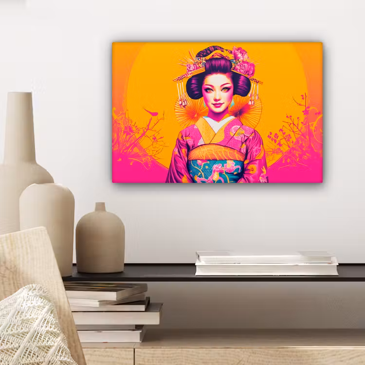 Bloemen - Vrouw - Kimono - Roze canvas 2cm klein -closeup_print_DE