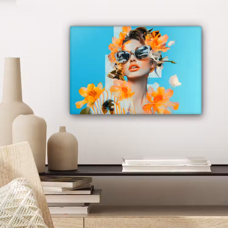 Bloemen - Vrouw - Zonnebril - Blauw canvas 2cm klein -sfeer6