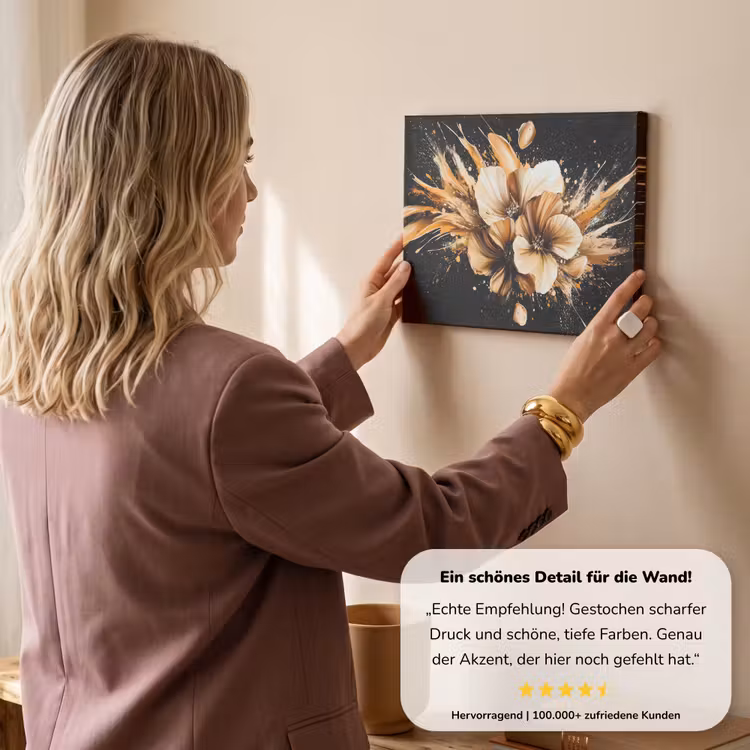 Bloemen - Goud - Graffiti - Zwart - Abstract canvas 2cm klein -sfeer3