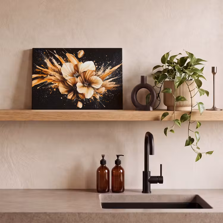 Bloemen - Goud - Graffiti - Zwart - Abstract canvas 2cm klein -closeup_print_DE