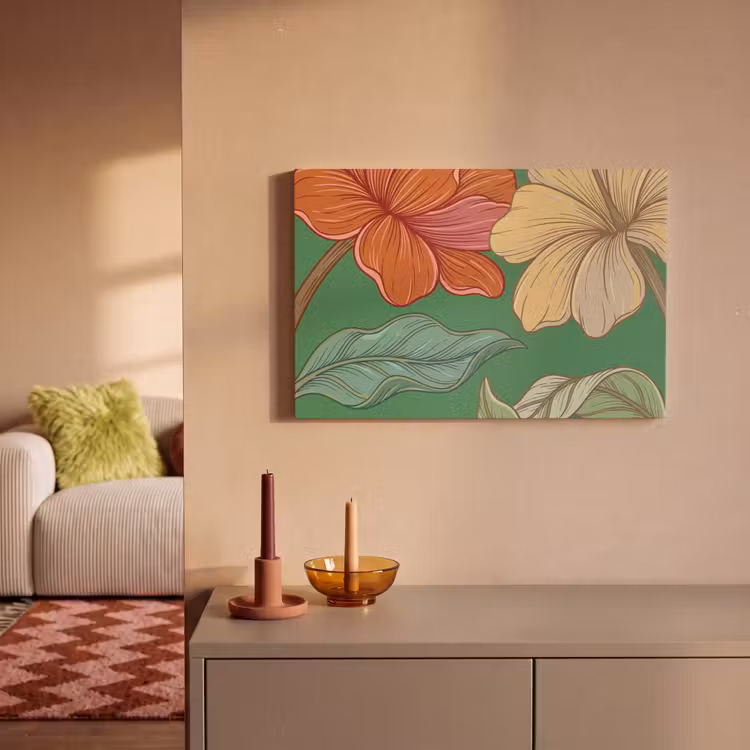 Leinwandbild - Blumen – Grün – Illustration - Bloemen - Groen - Illustratie canvas 2cm klein