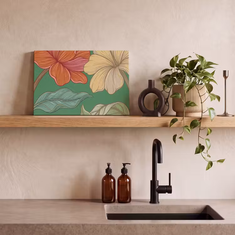 Leinwandbild - Blumen – Grün – Illustration - Bloemen - Groen - Illustratie canvas 2cm klein