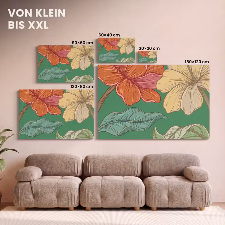 Leinwandbild - Blumen – Grün – Illustration - Bloemen - Groen - Illustratie canvas 2cm klein