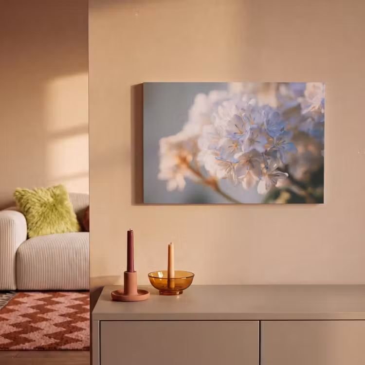 Bloemen - Lichtblauw - Wazig - Trosje canvas 2cm klein -sfeer1