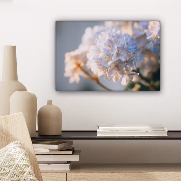 Bloemen - Lichtblauw - Wazig - Trosje canvas 2cm klein -sfeer6