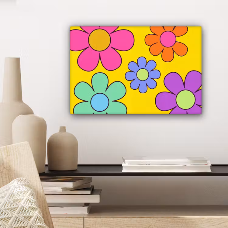 Bloemen - Illustratie - Kleurrijk canvas 2cm klein -sfeer6
