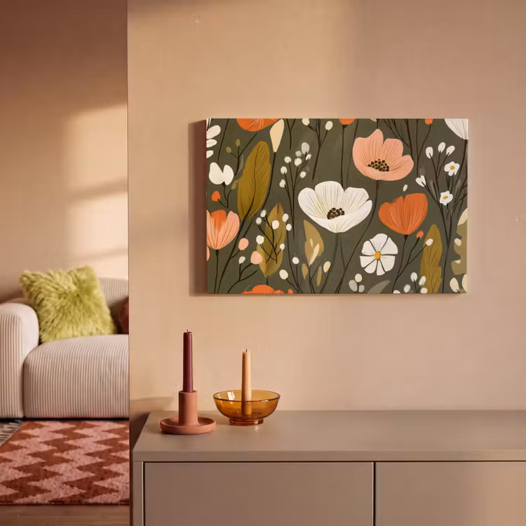 Bloemen - Illustratie - Groen canvas 2cm klein -sfeer1
