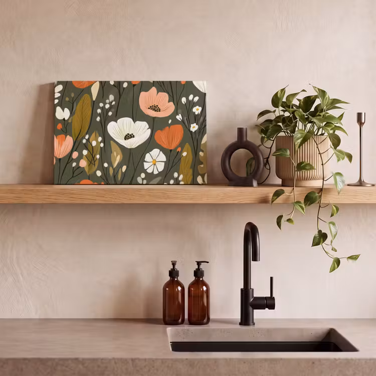 Bloemen - Illustratie - Groen canvas 2cm klein -sfeer3