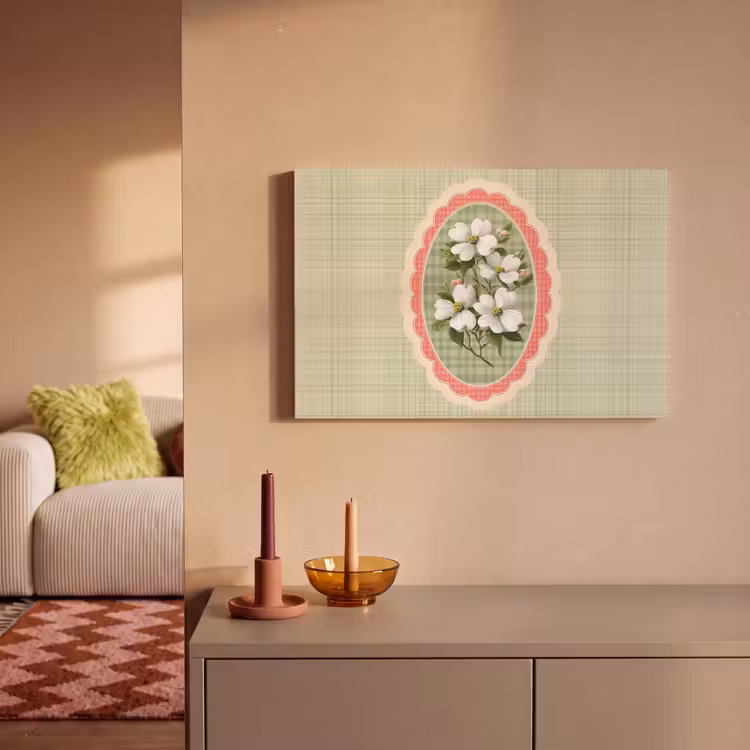Bloemen - Illustratie - Geruit - Groen canvas 2cm klein -sfeer1