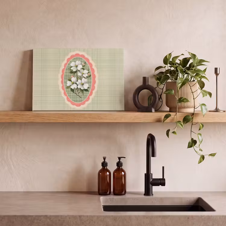 Bloemen - Illustratie - Geruit - Groen canvas 2cm klein -sfeer6