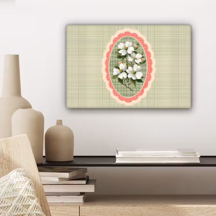 Bloemen - Illustratie - Geruit - Groen canvas 2cm klein -closeup_print_DE
