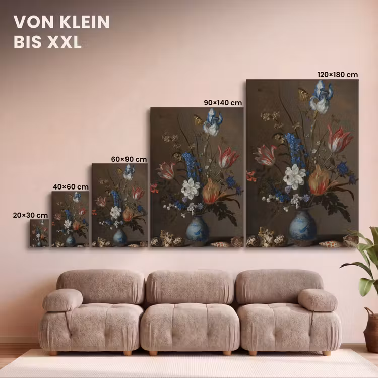 Bloemen in een Wan-Li vaas en schelpen - Schilderij van Balthasar van der Ast canvas 2cm klein -Xsfeer8_DE