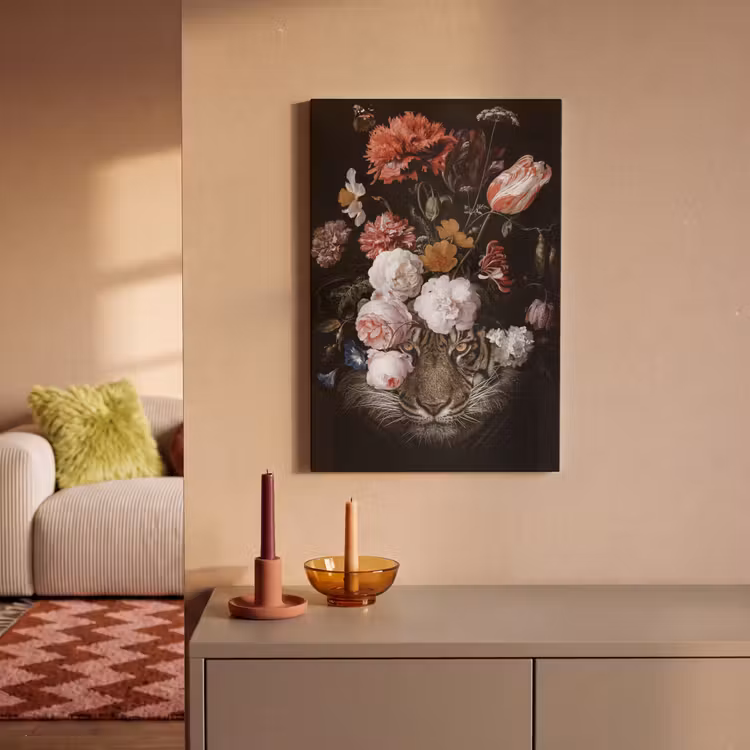 Bloemen - Jan Davidsz de Heem - Tijger - Schilderij - Stilleven - Oude meesters canvas 2cm klein -sfeer1