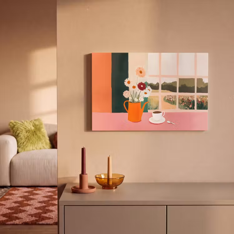 Bloemen - Koffie - Raam canvas 2cm klein -sfeer1