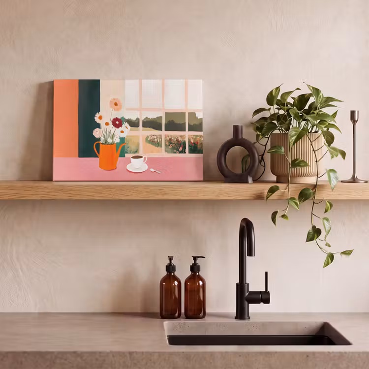 Bloemen - Koffie - Raam canvas 2cm klein -sfeer3