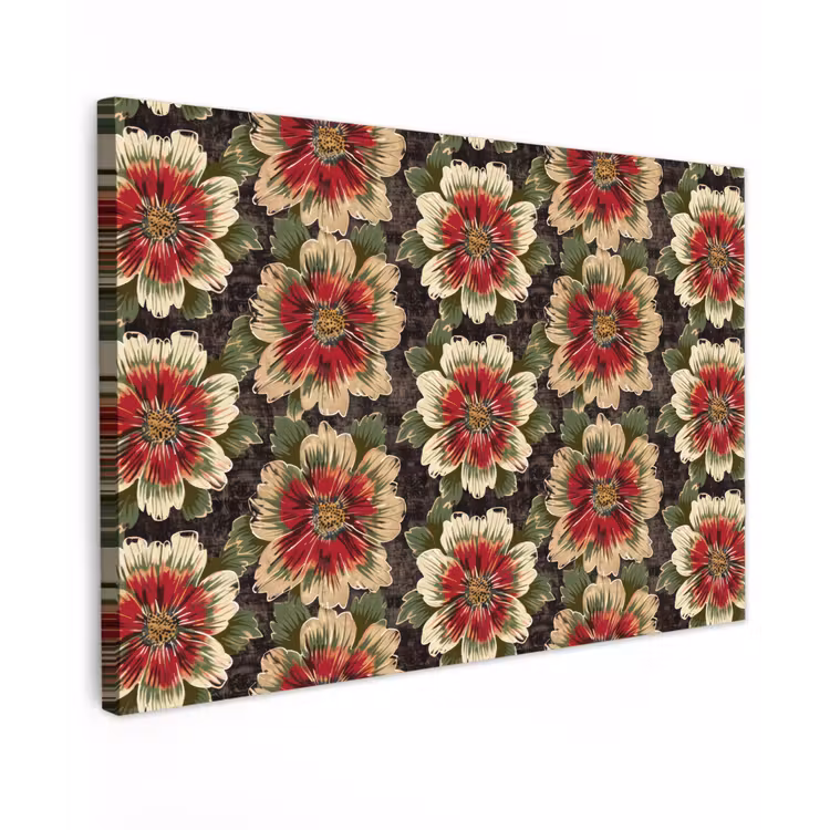 Bloemen - Klassiek - Patroon - Rood canvas 2cm klein 34 -z3d