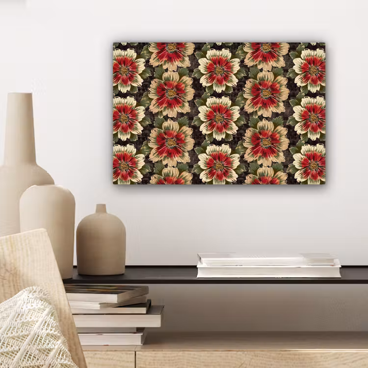 Bloemen - Klassiek - Patroon - Rood canvas 2cm klein 34 -sfeer6