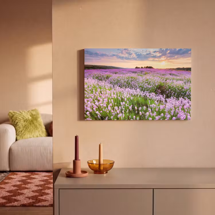 Bloemen - Lavendel - Paars - Lucht - Zonsondergang - Weide - Natuur canvas 2cm klein -sfeer1