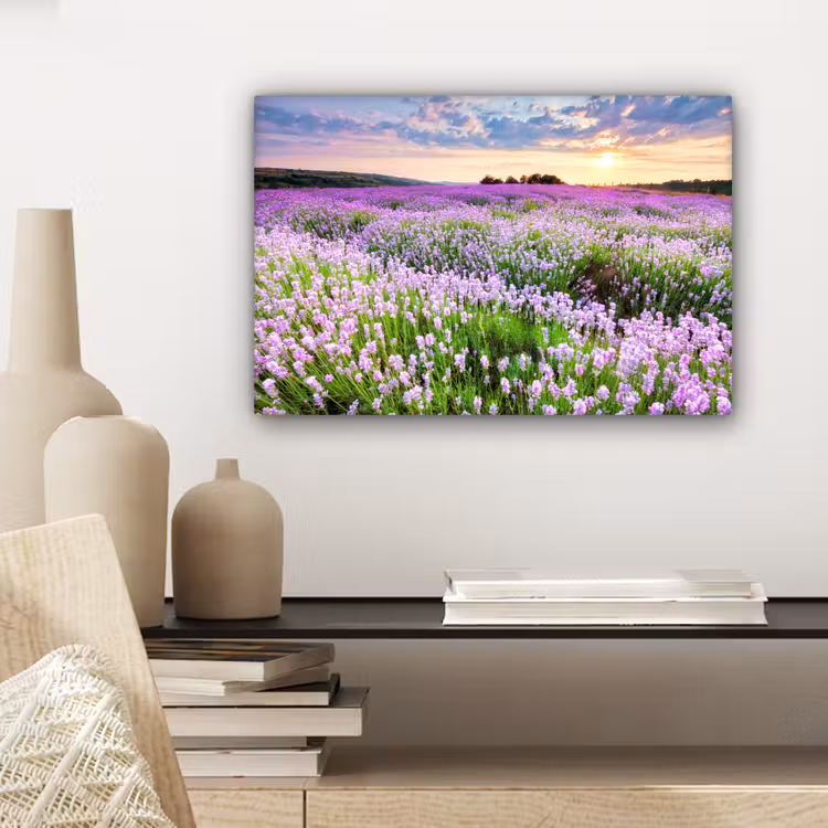 Bloemen - Lavendel - Paars - Lucht - Zonsondergang - Weide - Natuur canvas 2cm klein -sfeer6