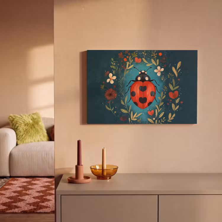 Bloemen - Lieveheersbeestje - Hartje - Rood canvas 2cm klein -sfeer1