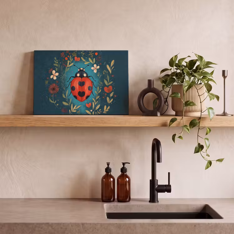 Bloemen - Lieveheersbeestje - Hartje - Rood canvas 2cm klein -sfeer6