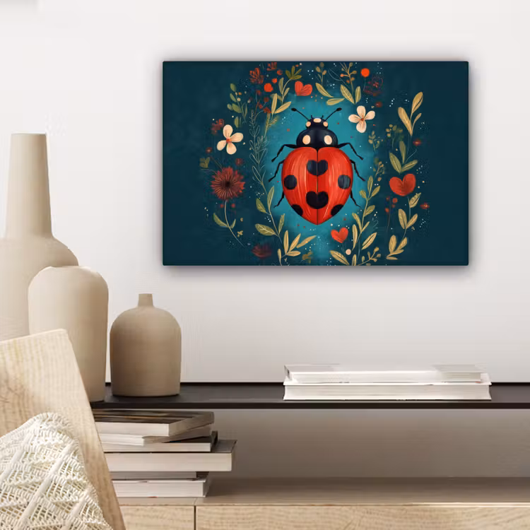 Bloemen - Lieveheersbeestje - Hartje - Rood canvas 2cm klein -closeup_print_DE