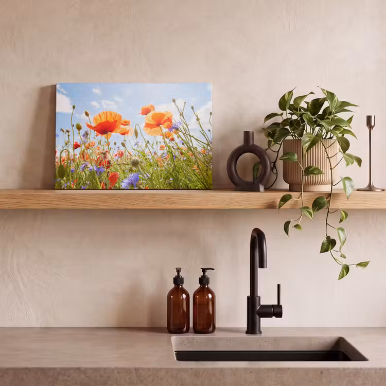 Bloemen - Klaproos - Lente - Natuur - Rood - Blauw canvas 2cm klein -sfeer3