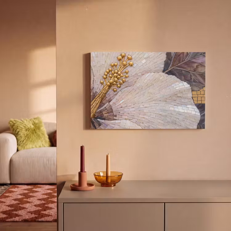 Bloemen - Mozaïek - Kunst - Modern - Goud canvas 2cm klein -sfeer1