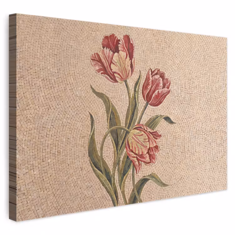 Bloemen - Mozaïek - Rood - Groen - Kunst canvas 2cm klein -3d