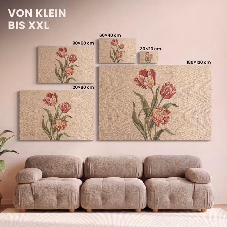 Bloemen - Mozaïek - Rood - Groen - Kunst canvas 2cm klein -Xsfeer8_DE