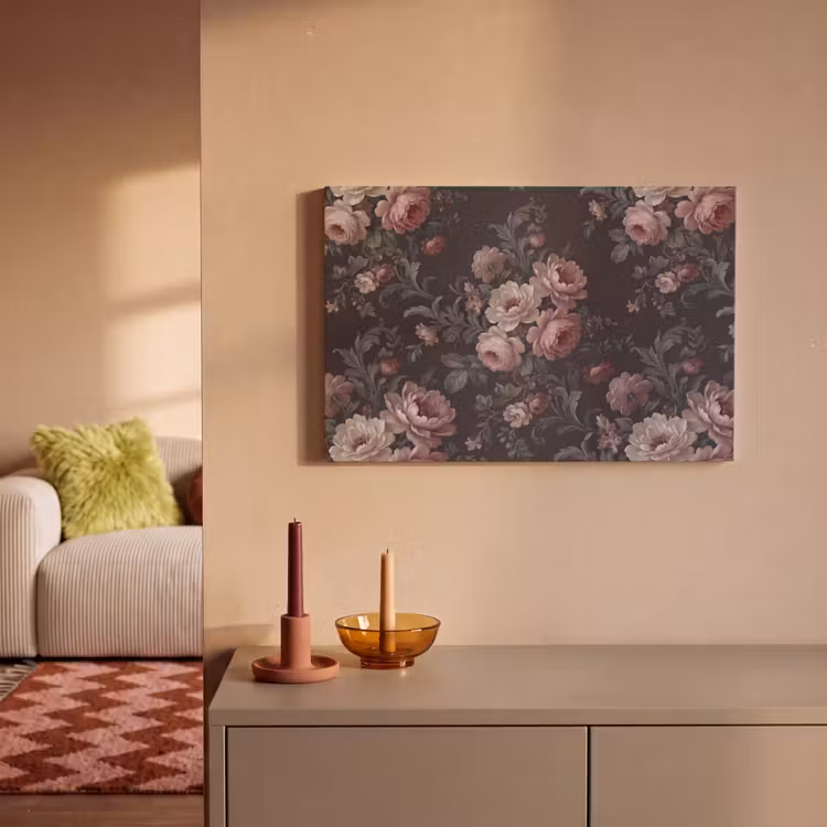 Bloemen - Patroon - Sierlijk - Roze - Donker canvas 2cm klein -sfeer1