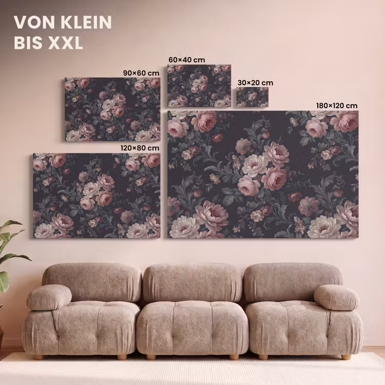 Bloemen - Patroon - Sierlijk - Roze - Donker canvas 2cm klein -Xsfeer8_DE