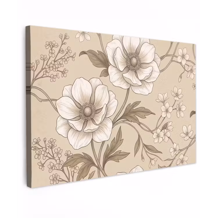 Bloemen - Patroon - Beige canvas 2cm klein -z3d