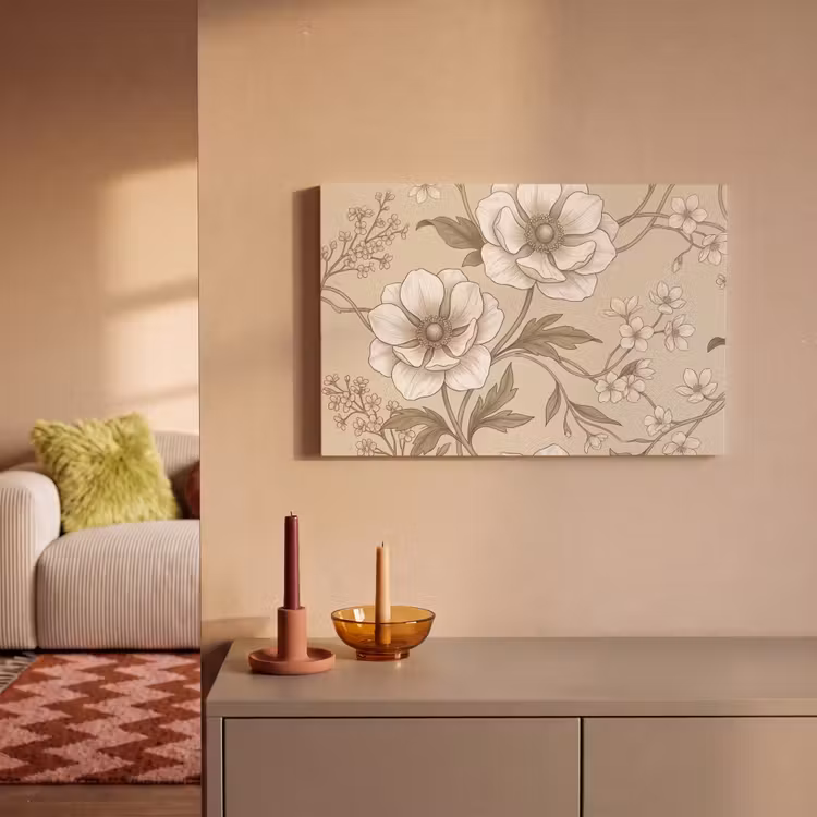 Bloemen - Patroon - Beige canvas 2cm klein -sfeer1