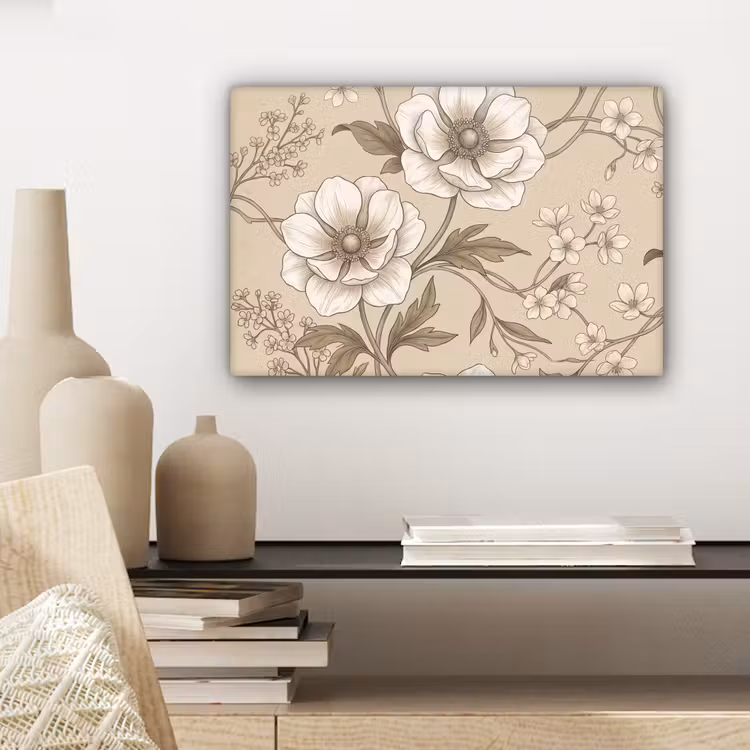 Bloemen - Patroon - Beige canvas 2cm klein -sfeer6