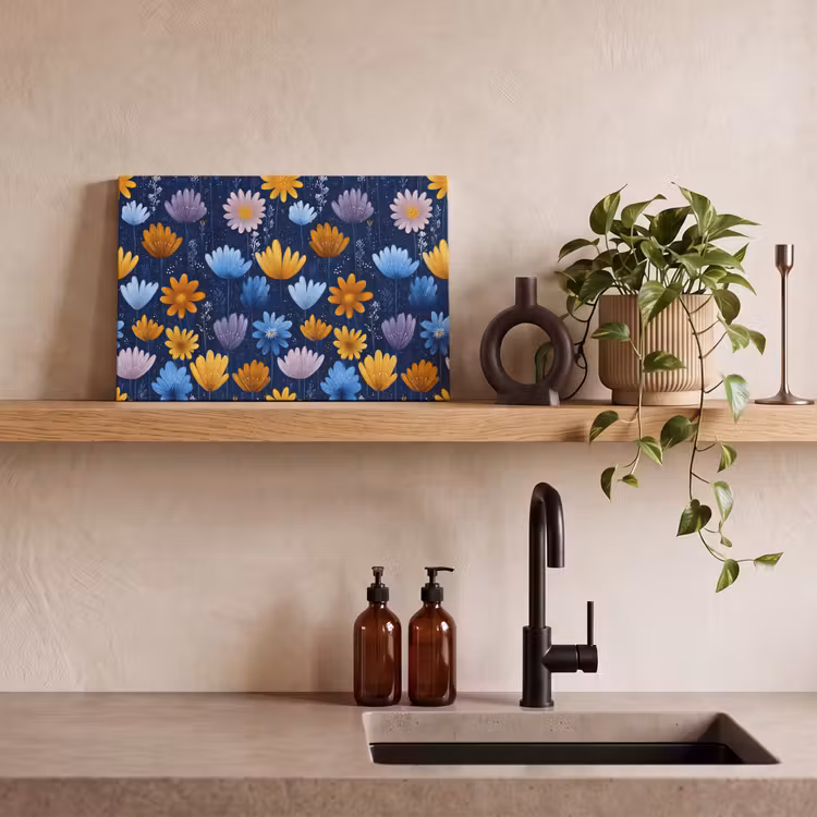 Bloemen - Patroon - Blauw - Contrast canvas 2cm klein -sfeer6